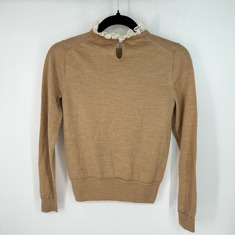 J. Crew Merino Wool Camel Tan Old Money Sweater with Lace Collar